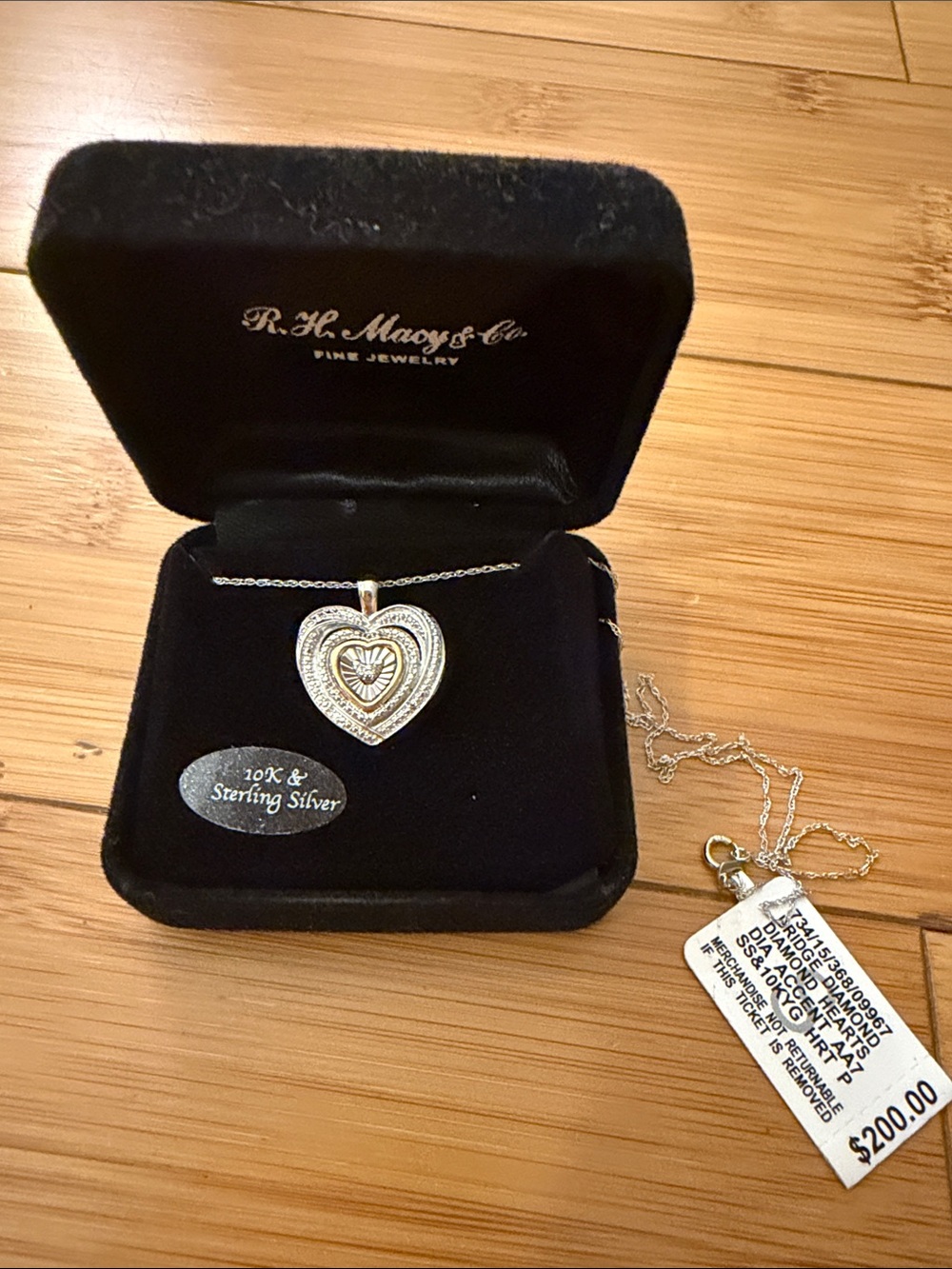 10K Gold & Sterling Silver Heart Pendant Necklace - Silver